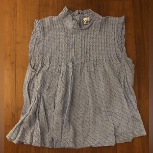 Ganni Blouse Blue Floral Sleeveless Pleated Viscose UK 36 / US 4